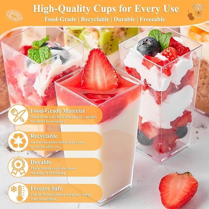 Plastic Dessert Cups with Lids and Spoons 3 oz, 3.5 oz and 5 oz | Mini Dessert Cups with Lids, Clear Yogurt Cups with Lid, Small Appetizer Cups for Fruit Party Pudding Shooter 185 packs