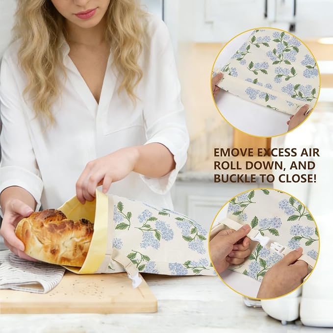 Reusable Beeswax Bread Bags for Homemade Bread & Sourdough, 2-Pack XL Airtight Food Storage Bags, Organic Cotton Linen Covers - Freezer-Friendly Freshness Preservation Keeps Fresh Longer