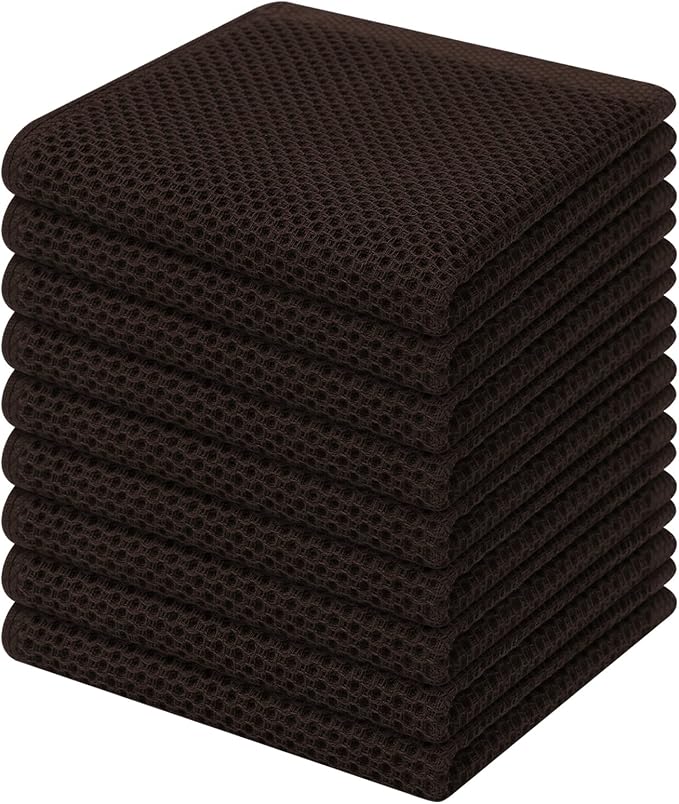 Homaxy 100% Cotton Waffle Weave Kitchen Dish Cloths, 9-Pack, Dark Brown | Ultra Soft Absorbent Dish Towels, Quick Drying Dish Rags with Hanging Loop, 12 x 12 Inches