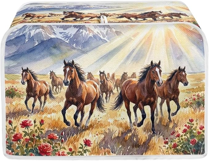 4 Slice Toaster Cover Horse Mountain Print Bread Maker Machine Covers Washable Microwave Oven Cover for Kitchen