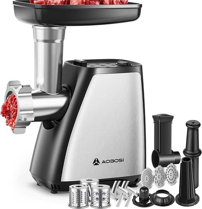 AAOBOSI Meat Grinder Electric, [2800W Max] Meat Grinder, Cheese Grater, Sausage Maker & Kibbe Kit for Home Use