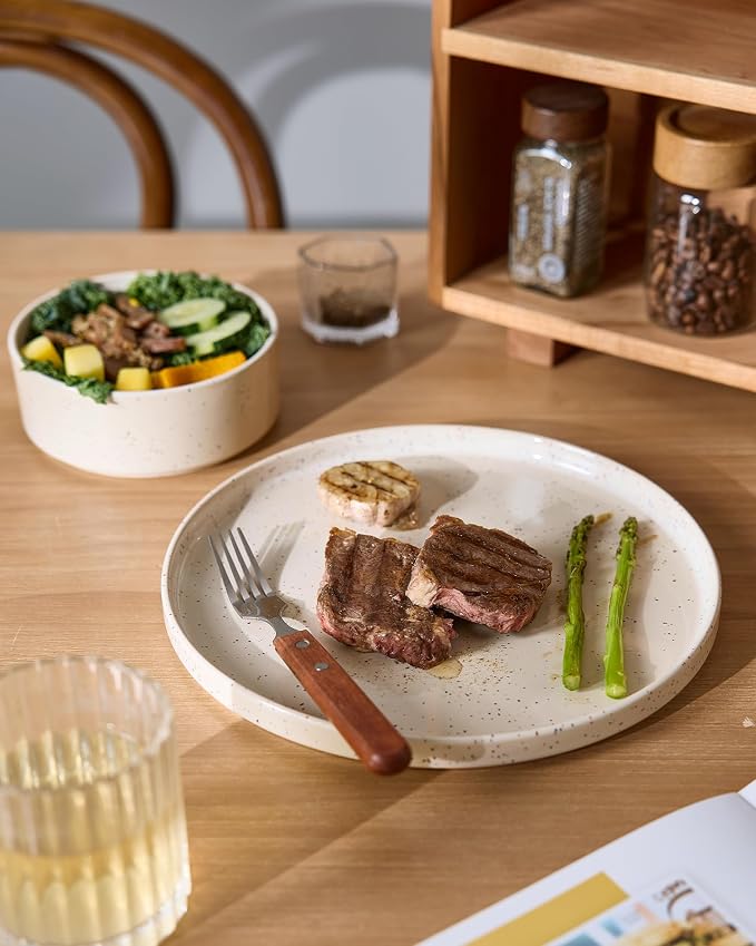 Famiware Nebula 18-Piece Stoneware Dinnerware Set, Creamy White | Plates and Bowls with Reactive Glaze and Colorful Speckles, Chip & Scratch Resistant, Microwave & Dishwasher Safe