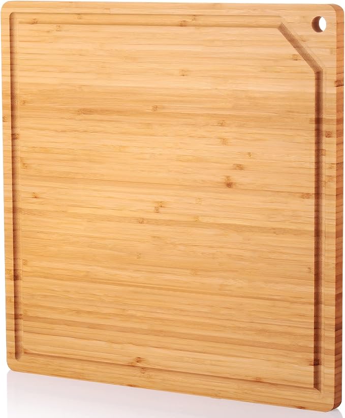 Zubebe Large Stove Cutting Board 20" x 20" Burner Cover Square Rv Chopping Board with Hole Grooved for Oven Apartment Kitchen(Bamboo)