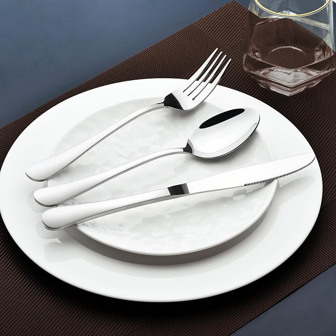 Silverware Set for 6,30 Piece Stainless Steel Flatware Utensils Cutlery Set | Heavy Duty Steak Knife Fork and Spoon, Dishwasher Safe, Gift Package for Wedding Housewarming