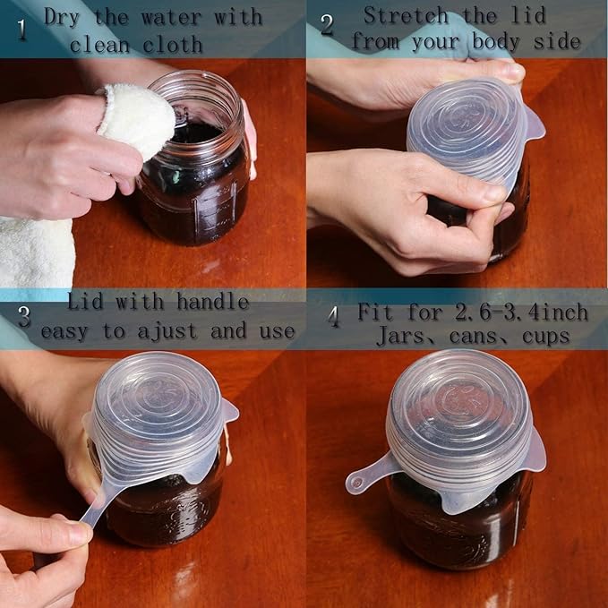 Extra Small Silicone Stretch Lids 5 pack Reusable Silicone Jar Cover to Fit 0.8 Inch to 3.2 Inch Cat Food Cans Mini Mason Jars Beer Bottles