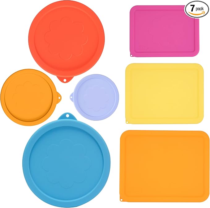 LUVCOSY 1 Cup 2 Cup 3 Cup 4 Cup 6 Cup 7 Cup 11 Cup Round & Rectangle Silicone Storage Cover Lids Replacement for Pyrex Glass Bowls, 7 Pack, Microwave, Dishwasher and Freezer Safe