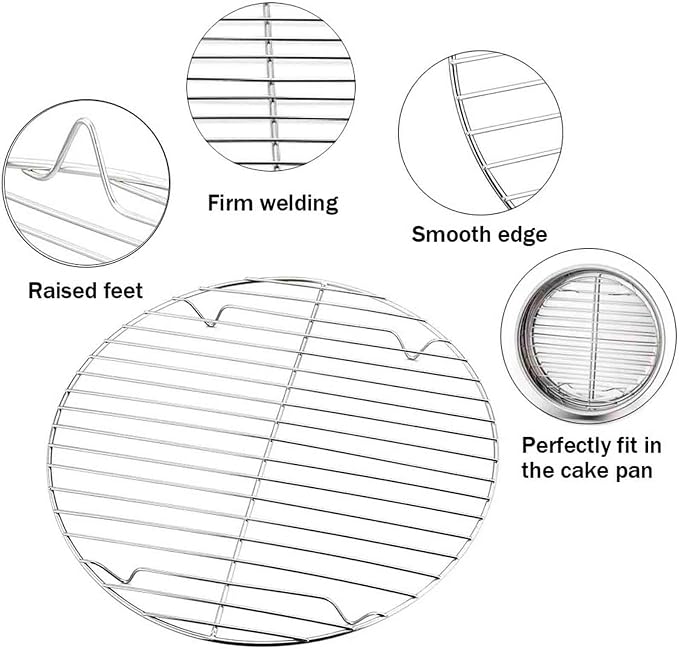 TeamFar Round Cooling Rack Set of 3, 7½ & 9 & 10½ Inch, Stainless Steel | Round Baking Steaming Rack Set, Fit for Air fryer/Oven/Pot/Cake Pan/Pressure Cooker, Healthy & Mirror Finish, Dishwasher Safe