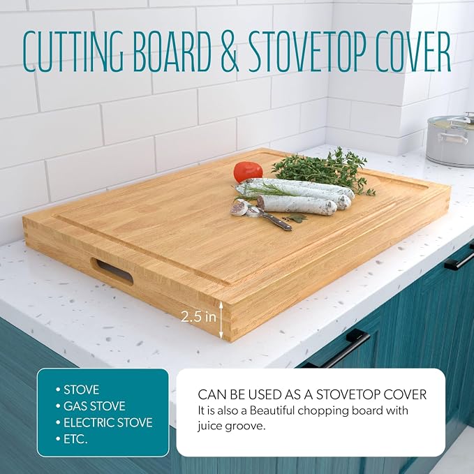 Stove Top Covers for Electric Stove 30”x22” (Outer) / 28.9”x20.8” (Inner) – 3 in 1 Over The Sink Cutting Board, Gas Stove Cover and Ottoman Tray for Kitchen with Handles & Juice Groove for Kitchen.