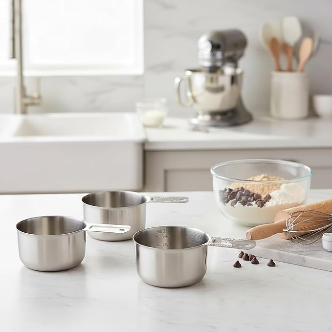 3PCS Measuring Cup, HIA 1 Cup Stainless Steel Metal Measuring Cups with Ergonomic Handle, Great for Wet and Dry Ingredients