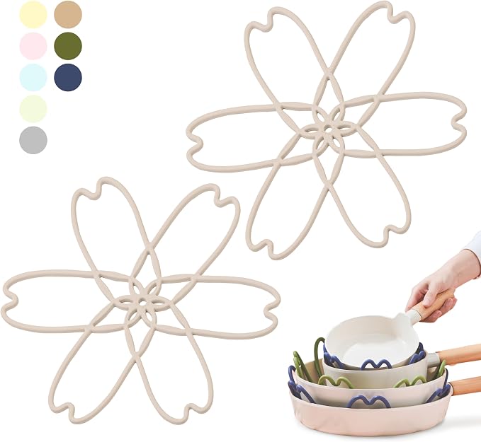 Silicone Pan Protectors for Stacking 2 Piece (Silver Gray, L) | Pot Separators for Cookware, Prevent Scratch, Protect Coating, Dishwasher Safe, Multi-Purpose Heat Resistant Trivets