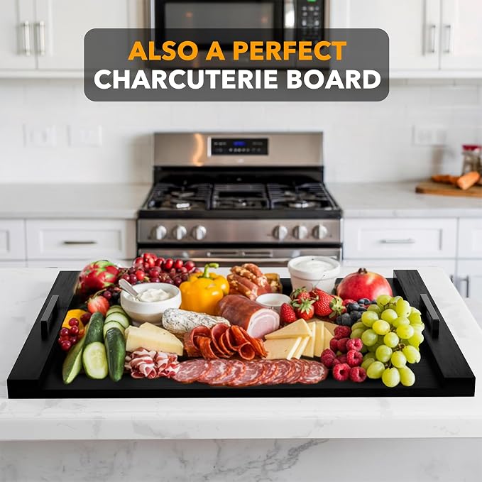 SpaceAid Noodle Board Stove Kitchen Cover with Handles, Top Covers for Gas Burners and Electric Stove, Oven Decor Accessories Wood Tray for Countertop, Black Bamboo