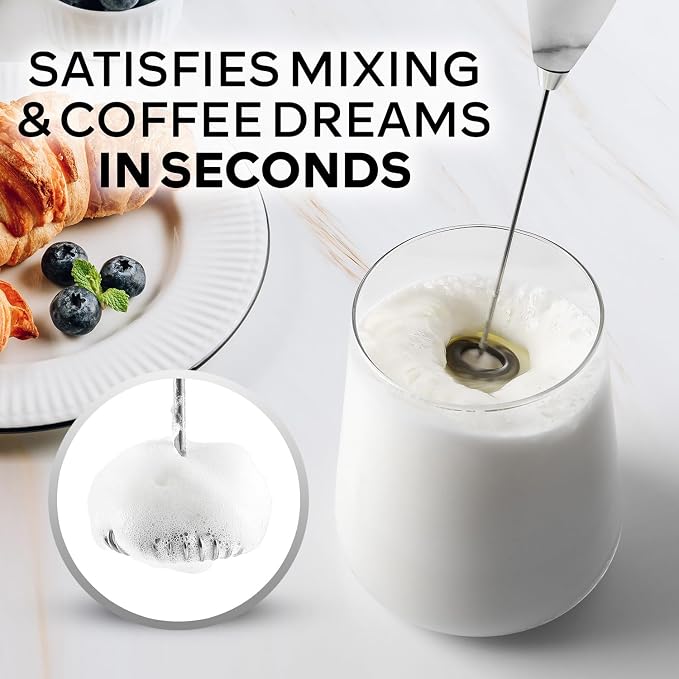 Zulay Kitchen Powerful Milk Frother Wand With Duracell Batteries - Ultra Fast Handheld Drink Mixer - Electric Whisk Foam Maker for Coffee, Lattes, Cappuccino & Matcha - Z1 Motor - Marble