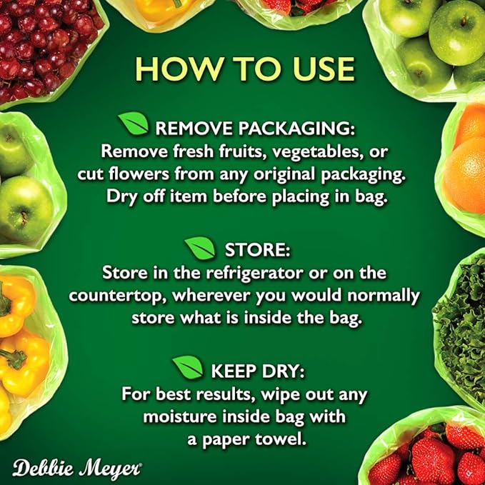 Debbie Meyer GreenBags, 20-Pack (8M, 8L, 4XL), Reusable Food Storage Bags | FoodFresh Technology, Helps Keep Fruits and Vegetables Fresh Longer, BPA-Free, Kitchen & Fridge Use, Made in the USA