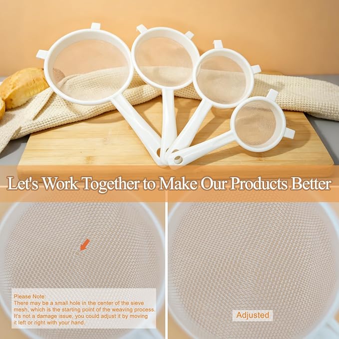 4 Pcs Plastic Kefir Fine Mesh Strainer Set, Nylon Kefir Food Strainers Fine Sieve Colander Sifter for Straining & Transferring Tea, Juice, Pasta