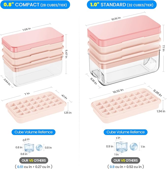 Ice Cube Tray with Lid and Bin, Easy Release 84 Cubes for Freezer | Food-grade BPA-free PP and ABS. Ice cubes for fruit, cocktails, iced coffee. Space-saving stackable with scoop