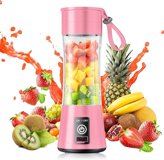 12oz Personal Mini Portable Blender - Small Size Blender | Leak-Proof Travel Small Blender, Quick Mix, Easy Clean, 6 Steel Blades, Lightweight, Freshly Squeezed in Gym/Office/Travel