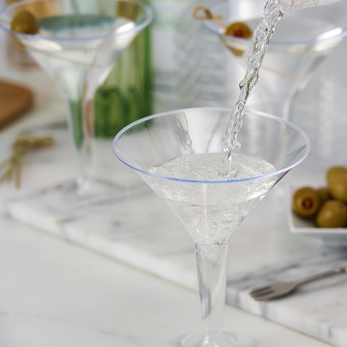 True Party Disposable Plastic Martini Glasses - Stemmed Clear Cocktail Cups for Outdoors, Parties - 8oz Set of 12