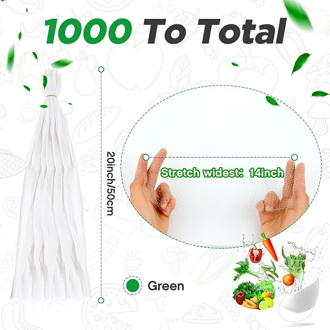 Windyun 1000 Pcs 20 Inch Mesh Bags for Vegetables Mesh Produce Bag Reusable Nylon Netting Bulk, Fits Storage Egg Vegetable Seafood Fruits Bags Grocery (White)