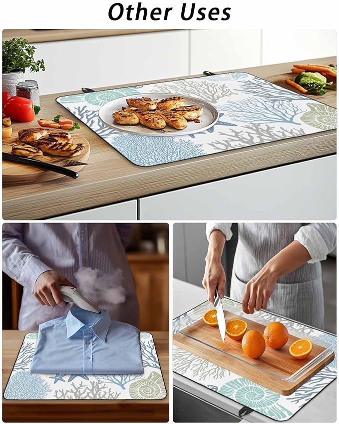 Stove Top Covers for Electric Stove 24x21 Inches, Coastal Coral HeatResistant Glass Cooktop Protector, Blue Nautical Starfish Ocean Shell Beach Ceramic Stovetop Countertop Covers Mat, Oven Cover