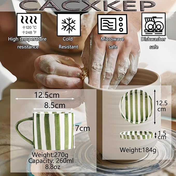 8 Oz Coffee Mug Large Espresso Cups With Saucer Ceramic Coffee Mugs Porcelain Coffee Cup With Saucer Hand-Painted Striped Art Cup And Saucer,C