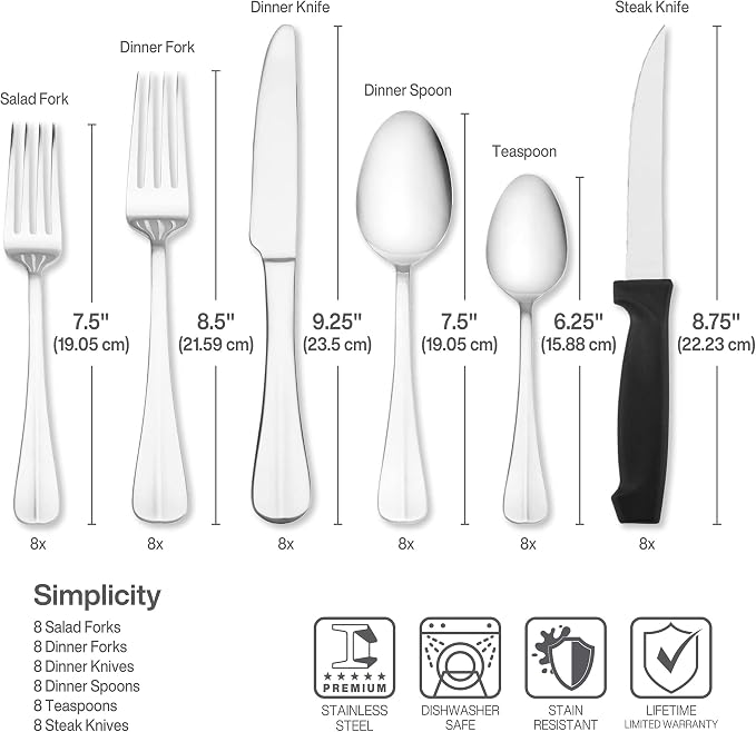 Pfaltzgraff Everyday Simplicity 53-Piece Stainless Steel Flatware Set, Service for 8 (Pack of 2)