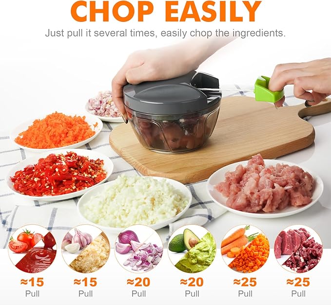 Ibergrif Manual Food Processor Vegetable Chopper, Portable Onion Chopper Garlic Mincer with Hand Pull String Cutter for for Veggies, Ginger, Fruits, Nuts, Herbs, 500ml, for Kitchen, Camping, RV, M501 | BPA-free onion cutter for onions, garlic, fruit an...