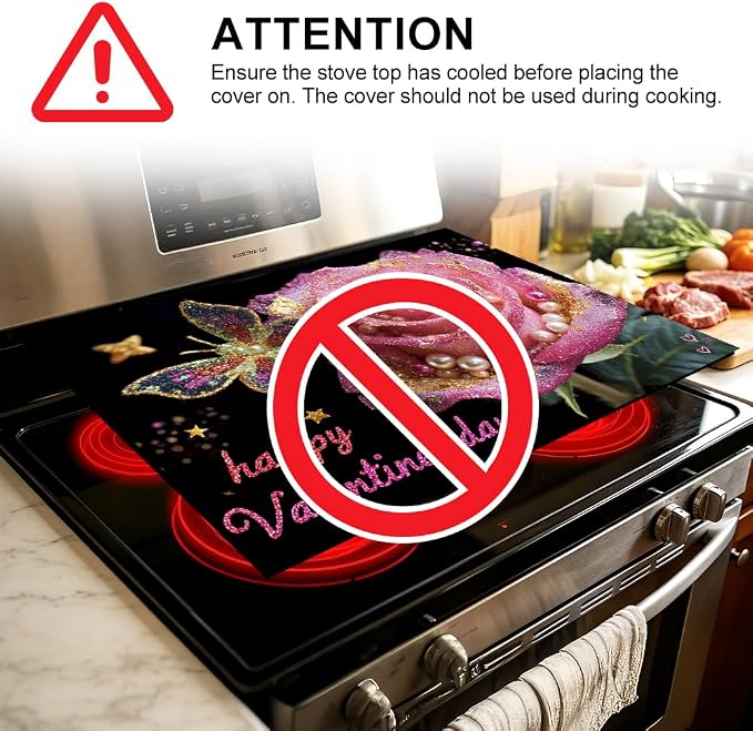 Valentine Rose Stove Top Cover 28.35x20.47 in Non Slip Mat | Heat Resistant Cooktop Protector Mat with Non-Slip Backing, Scratch Protection and Countertop Drying Mat.