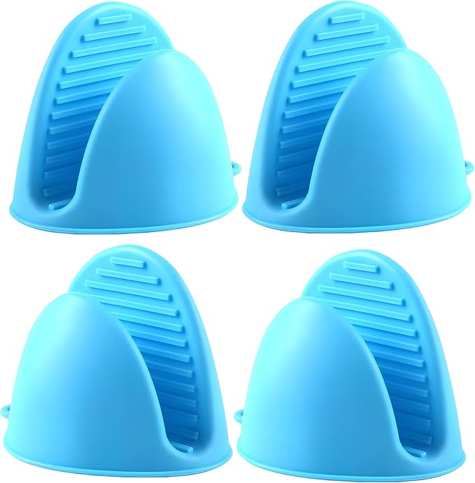 2 Pairs All Blue Mini Silicone Oven Gloves, Mini Finger Protector Pot Holder for Kitchen,Cooking,Baking,BBQHeat Resistant Gloves，can be Washed in the Dishwasher