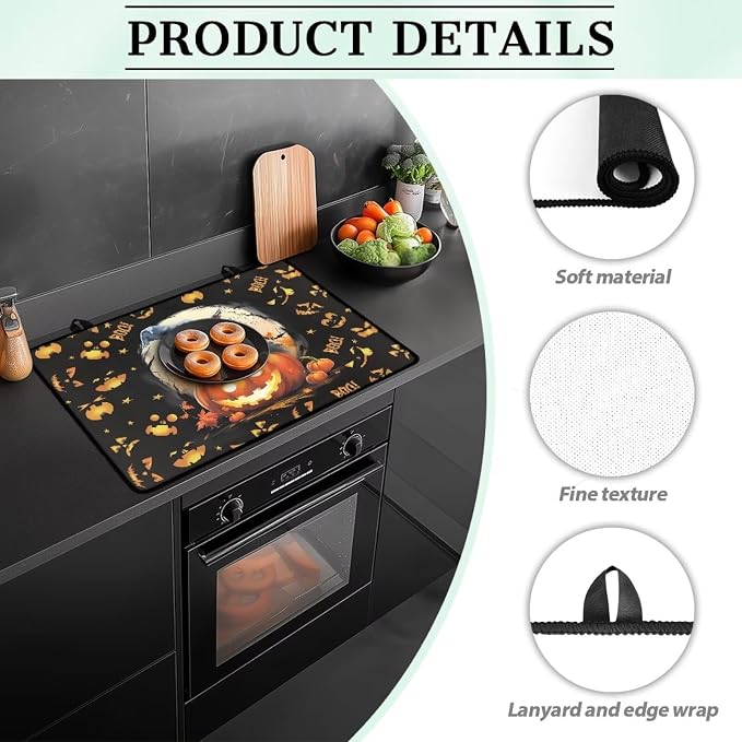 Halloween Cat Pumpkin Stove Top Cover for Electric Stove, Induction Silicone Cooktop Mat, Customized Electric Stove Top Protector Mat Design Your Own Cover Halloween Decor