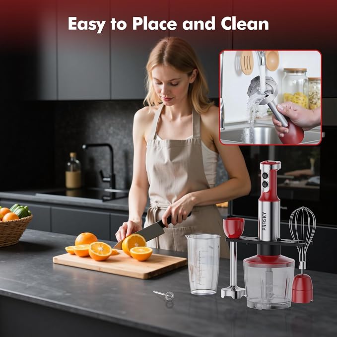 Immersion Blender Powerful Four Blades, Hand Mixer 5-in-1 with 20-speed, 1200W One-button Disassembly and Washing, Suitable for Kitchen Making Soups, Protein Shakes and Baby Food | One-button Disassembly and Washing, Suitable for Kitchen Making Soups, ...