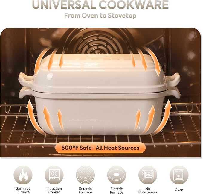 Enameled Cast Iron Dutch Oven for Sourdough Bread Baking, Dutch Oven Pot with Lid, 10×6 Bread Loaf Pans with Lid for Homemade Bread, Cake, Meatloaf, Oven&Induction Safe (White, 3.84 QT)