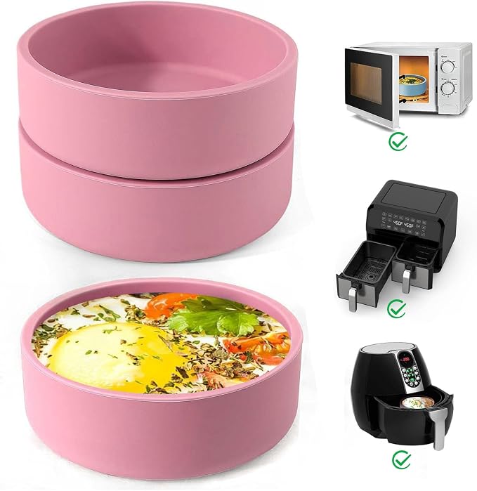 3Pcs ZHYEEDAA Air Fryer Egg Mold,Silicone Egg Molds, Individual Egg Bite Maker Reusable Egg Molds, Microwave Egg Cooker, BPA Free, Dishwasher Safe (pink)