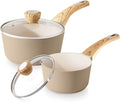 SENSARTE 1.5 & 2.5 Quart Ceramic Sauce Pan Sets with Lid, Cooking Pots Set, Nonstick Saucepan Set with Pour Spout, Small Kitchen Pot, Non toxic Saucepot, Induction Comptable, PFOA PTFE PFAS Free
