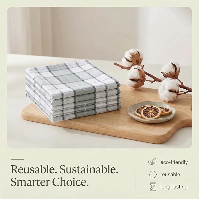 Urban Villa Kitchen Towels Cotton Dish Towels 20”x30” (Set of 6) Majestic Checks