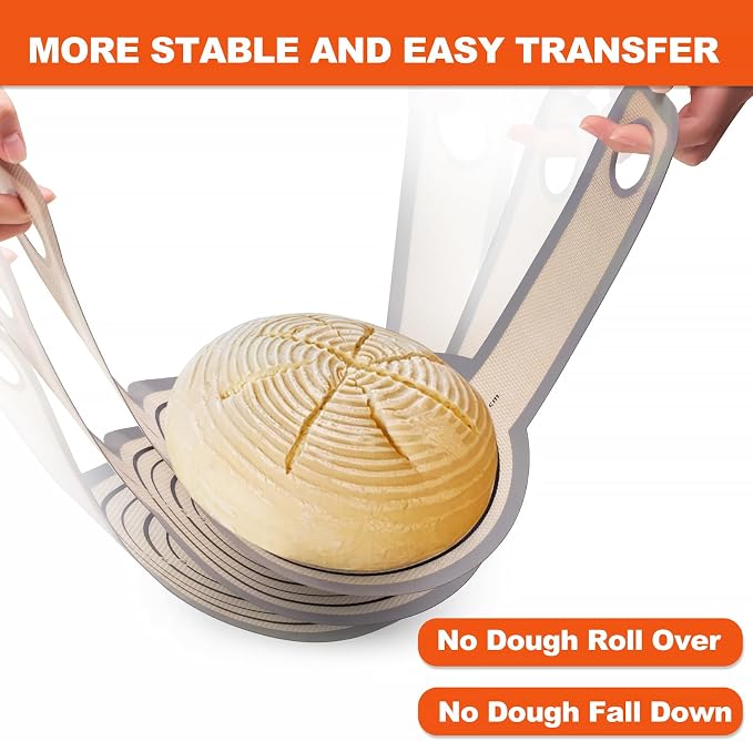 Silicone Bread Sling Dutch Oven - Best Japan Silicone. Non-Stick & Easy Clean Reusable Bread Baking Mat. With Extra Long Handles Bread Baking Sheet Liner, 2 Grey Set for Transferable Dough