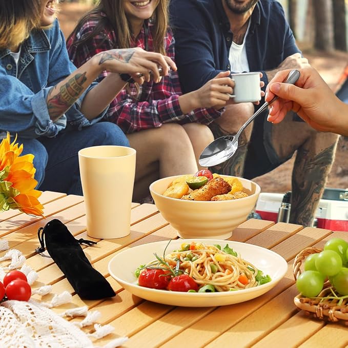 Kyraton Camping Utensils - Travel & Picnic Mess Kit, Silverware Set Includes Knife, Spoon, Fork, Cup, Bowl, Plate - Camping Essentials for 2