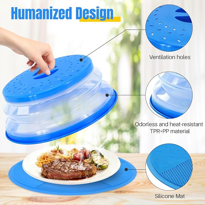 Microwave Splatter Cover - Microwave Mats Multi Use, Silicone Mat Place Holder Hot Food Cover, Microwave Plate Cover for Food, Pot Pad, Heat, Trivet, Kitchen Counter Mat Blue