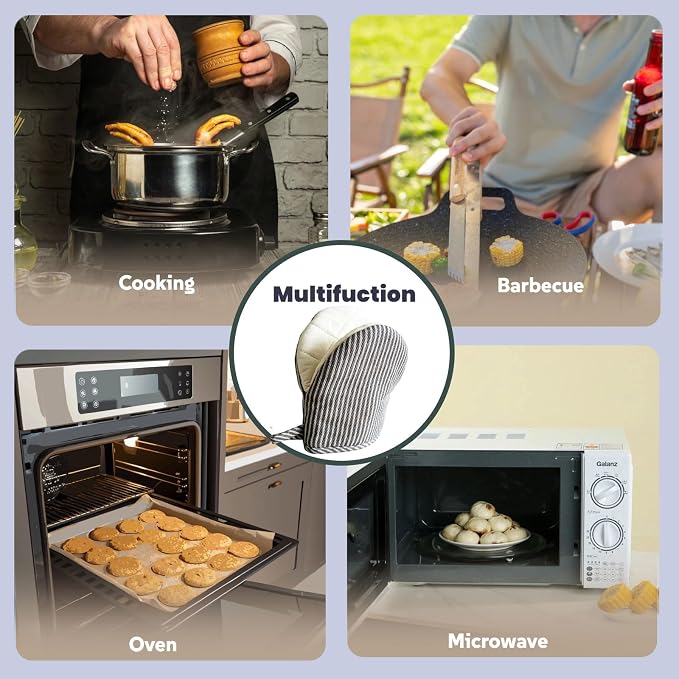 1 Pair Mini Oven Mitts,High Heat Resistant Oven Gloves,Kitchen Short Oven Mit with Hanging Loop for BBQ, Baking, Cooking and Grilling, (Gray)