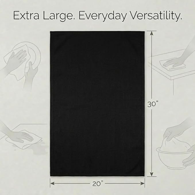 Urban Villa Kitchen Towels Cotton Dish Towels 20”x30” (Set of 6) Black
