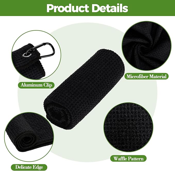 2 Pack Golf Towels with Club Brush, Microfiber Waffle Cleaning Set | Waffle pattern microfiber for strong water absorption, cleans clubs & balls, 2 towels + 1 brush, ideal for golfers
