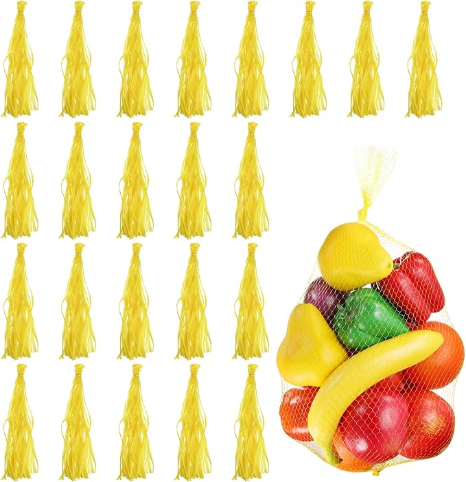 uxcell 150pcs Egg Hatching Bags, 24 Inch Mesh Nylon Netting Reusable Produce Mesh Bags Strong Stretchable Plastic Seafood Boil Bags for Fruits Vegetables Storage, Yellow