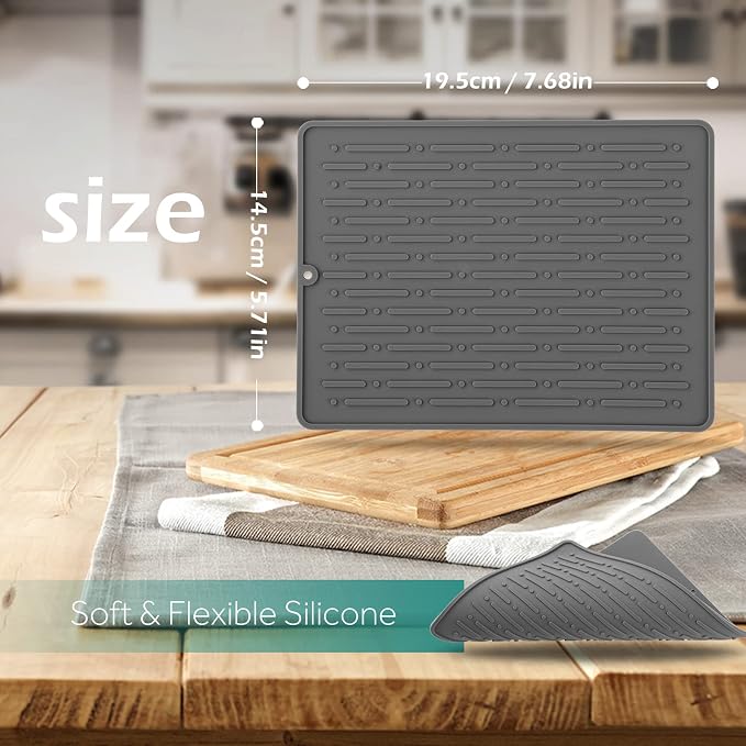 Dish Drying Mats, Heat-resistant Silicone Mat for Kitchen Counter, Non-Slip Dish Dry Mat Dishwasher Safe Small, Gray