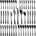 Silverware Set,40-Piece Stainless Steel Flatware Set for 8 | Food-Grade Stainless Steel Cutlery Set,Dishwasher Safe,Mirror Finished Utensil Sets for Home Restaurant,Round Edge,Black