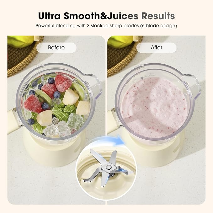 Blenders for Kitchen, 21oz Smoothie Blender, 350 Watt, Ivory | Space Saving, Quiet 70dB, Leakproof & BPA-Free Jar, Easy to Clean, 6 Blades, Blender for Smoothies, Juice and Protein Shakes