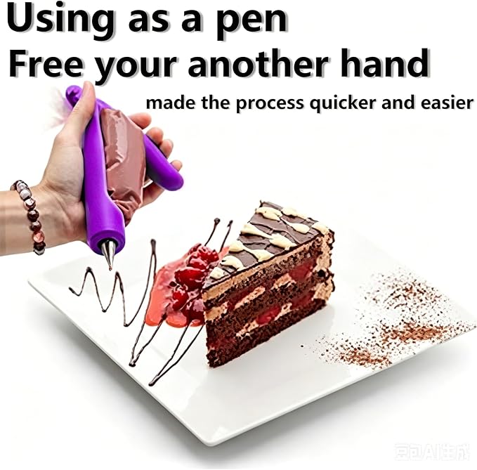 WAFJAMF Cake Decorating Pen Kit Pastry Icing Piping Bag Set Purple | Handheld control stainless steel tips for cupcakes, cookies, fondant; easy DIY baking tools for beginners
