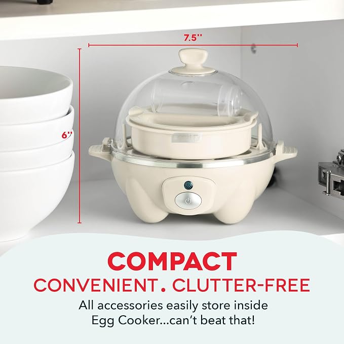 Dash Rapid Egg Cooker, 7 Hard Boiled Eggs, Cream | Electric Egg Poacher, Boiler, Steamer & Omelette Maker Machine, Soft or Poached Eggs for Breakfast, Auto Shut-Off, BPA-Free