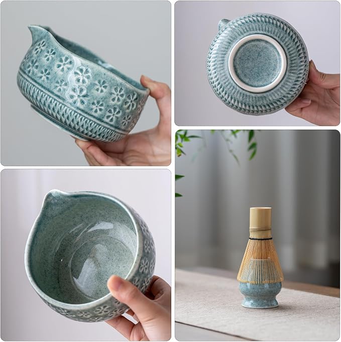 Buucup Blue Matcha Set, Ceramic Bowl Kit with Bamboo Whisk & Tools | Complete 7-piece Japanese-style matcha kit with bowl, whisk, scoop, holder, sifter and tea towel for daily tea rituals.