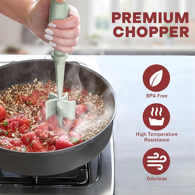 PGYARD Meat Chopper Hamburger Grinder, Kitchen Smasher for Ground Beef | Heat Resistant, 5 Blade, Burger Grinder Nylon Potato Mix Tool, Meat & Poultry Tenderizers, Dishwasher Safe, Green