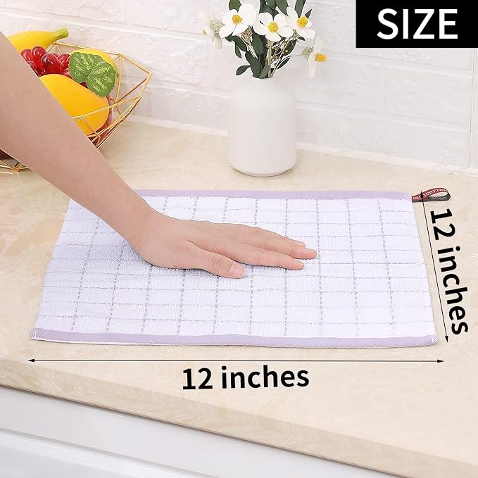 Homaxy 100% Cotton Terry Kitchen Dish Cloths, 8 Pack, White | Ultra Soft and Absorbent, Suitable for Drying and Washing Dishes