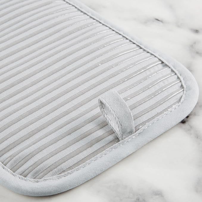 KITCHENAID Quilted Cotton Terry Cloth Oven Mitt, Pot Holder, Kitchen Towel 4-Pack Set, Heat Resistant, Silicone Grip, 16"x26", 7"x13" & 7"x10", Matte Grey